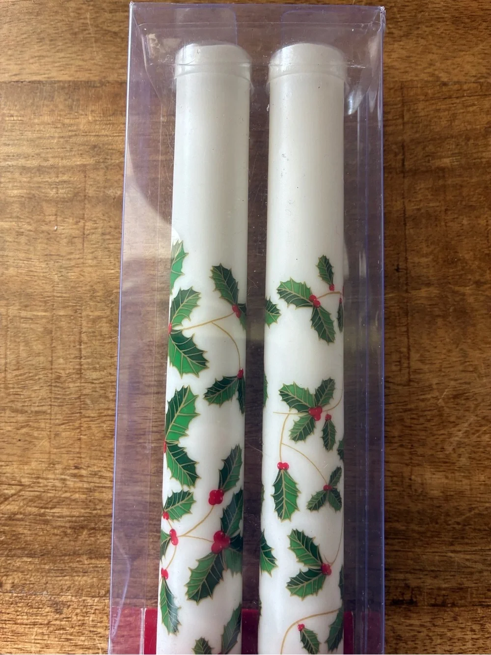 New Candle Impressions Flameless Wax Covered LED Taper Candles Holly Berries